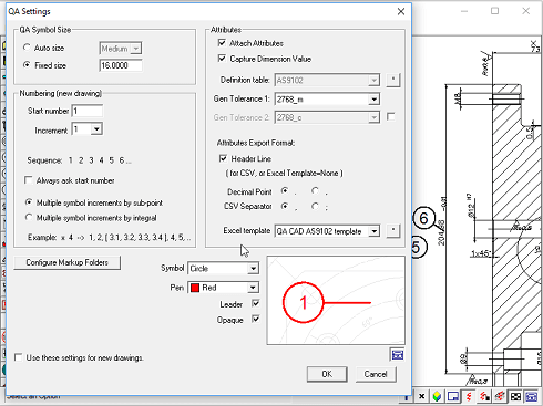 QA-CAD can export bills of characteristics to customised EXCEL2