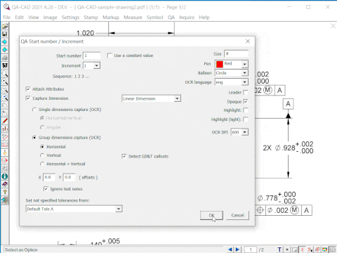 auto ballooning feature by QA-CAD screenshot